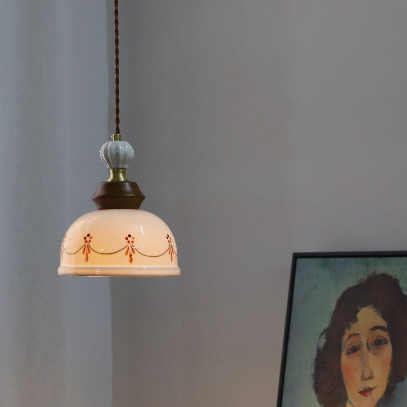 Traditional French Ceramic Copper Round 1-Light Pendant Light For Living Room