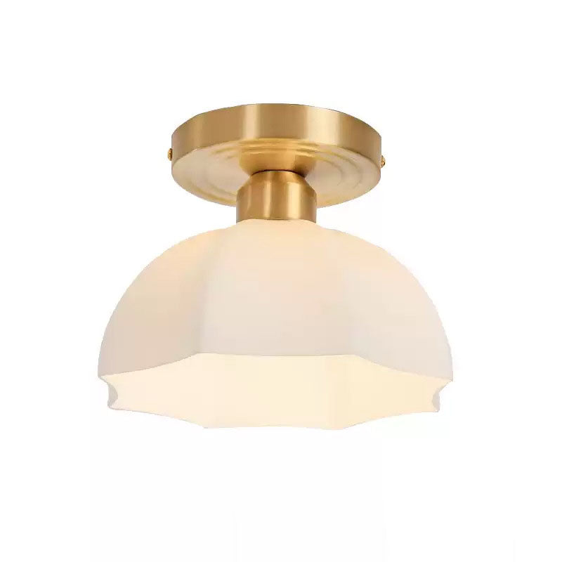 Contemporary Scandinavian Copper Iron Glass Umbrella Round 1-Light Semi-Flush Mount Ceiling Light For Hallway