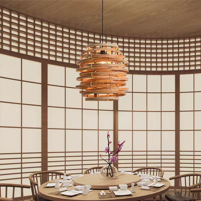 Traditional Chinese Bamboo Weaving Round 1-Light Pendant Light For Dining Room
