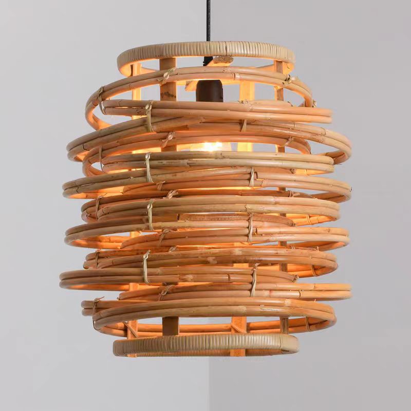 Traditional Chinese Bamboo Weaving Round 1-Light Pendant Light For Dining Room