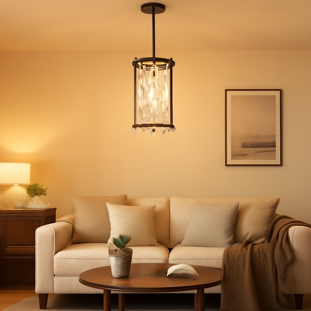 Contemporary Luxury Iron Crystal Round Square 1/3 Light Pendant Light For Bedroom