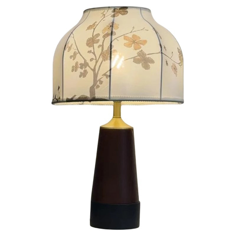 Modern Art Deco Copper Wood Fabric Umbrella Round 1-Light Table Lamp For Bedroom