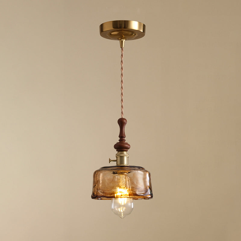 Traditional French Ash Wood Metal Glass Flower 1-Light Pendant Light For Bedroom