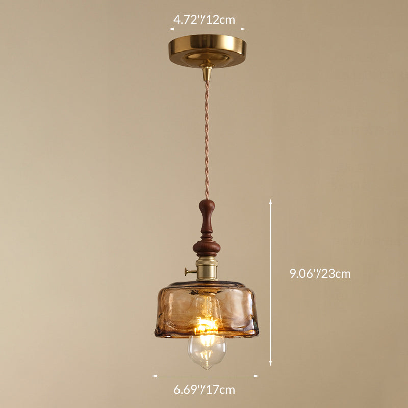 Traditional French Ash Wood Metal Glass Flower 1-Light Pendant Light For Bedroom