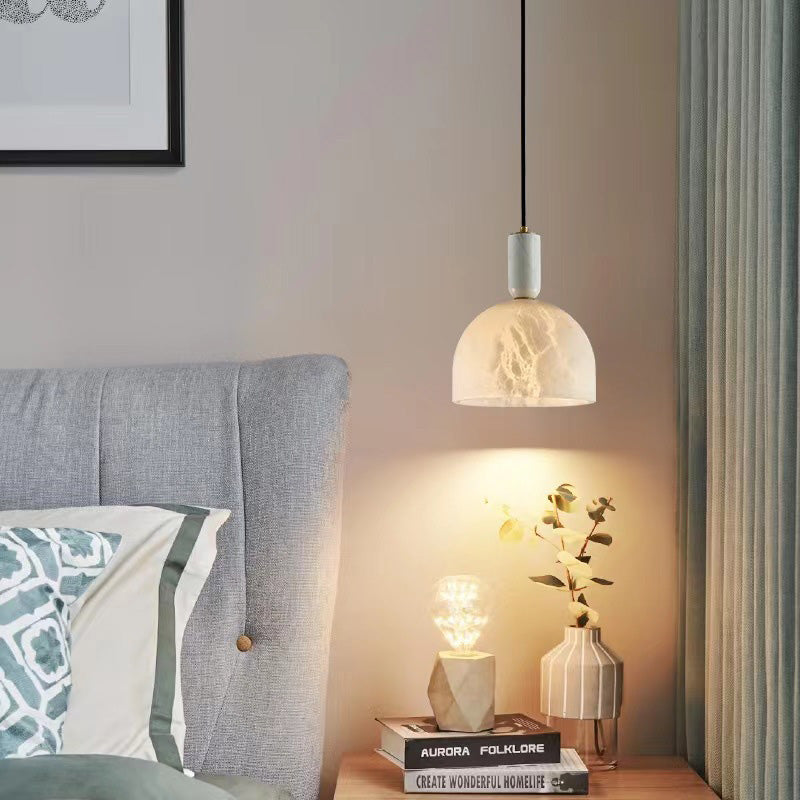 مصباح معلق صيني تقليدي على شكل عمود دائري من الرخام والنحاس مزود بمصباح واحد لغرفة المعيشة