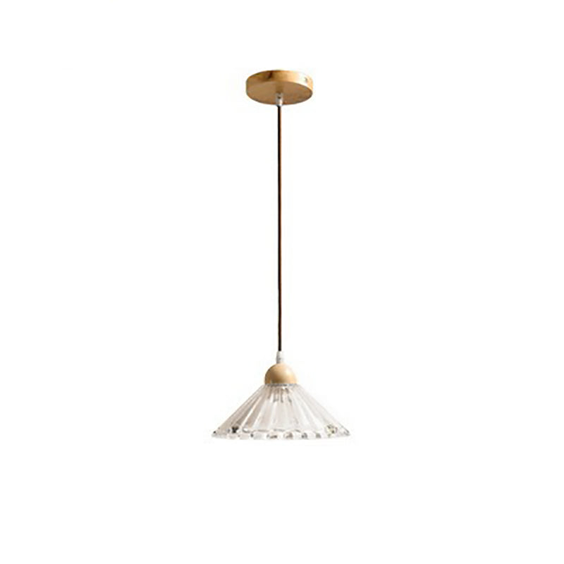 Modern Minimalist Round Flower Glass Solid Wood 1-Light Pendant Light For Bedroom