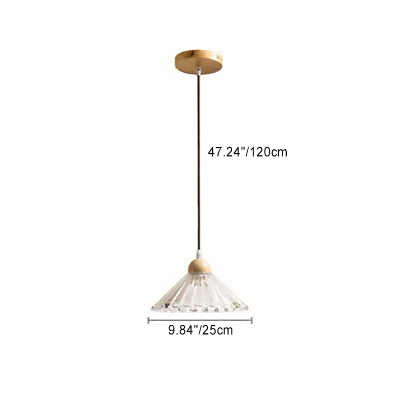 Modern Minimalist Round Flower Glass Solid Wood 1-Light Pendant Light For Bedroom