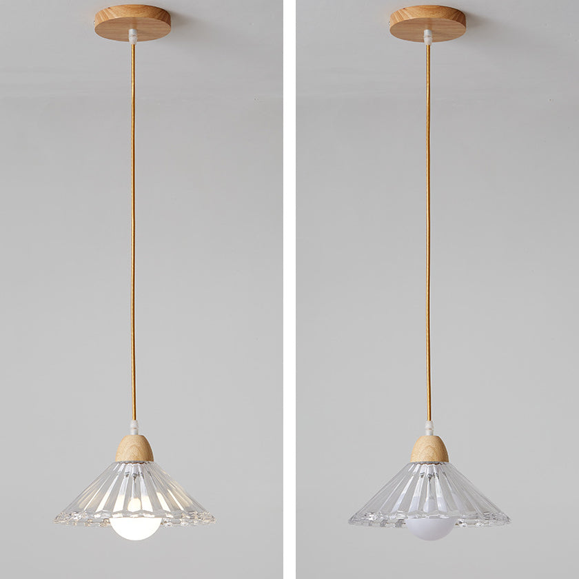 Modern Minimalist Round Flower Glass Solid Wood 1-Light Pendant Light For Bedroom