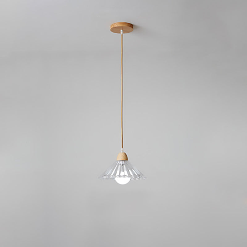 Modern Minimalist Round Flower Glass Solid Wood 1-Light Pendant Light For Bedroom