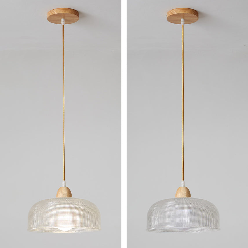 Modern Minimalist Round Flower Glass Solid Wood 1-Light Pendant Light For Bedroom
