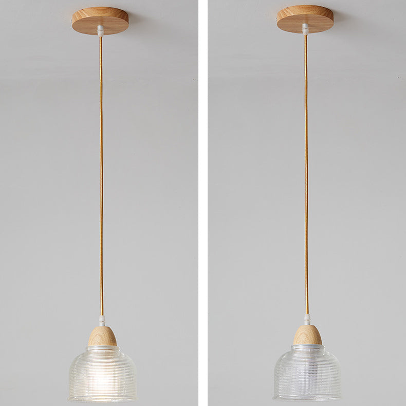 Modern Minimalist Round Flower Glass Solid Wood 1-Light Pendant Light For Bedroom