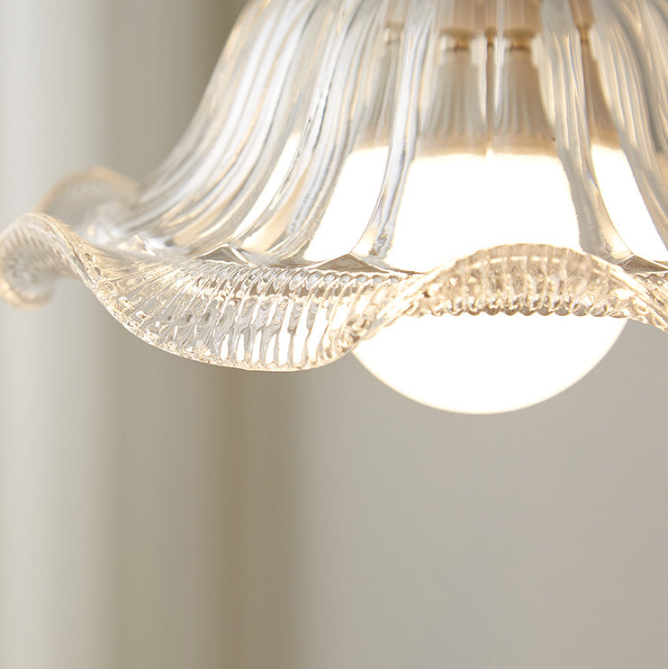 Modern Minimalist Round Flower Glass Solid Wood 1-Light Pendant Light For Bedroom