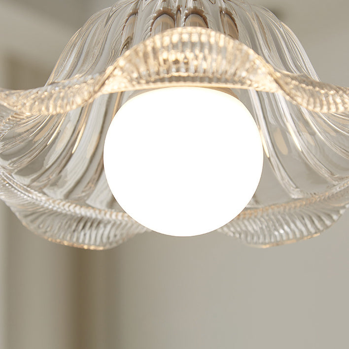 Modern Minimalist Round Flower Glass Solid Wood 1-Light Pendant Light For Bedroom
