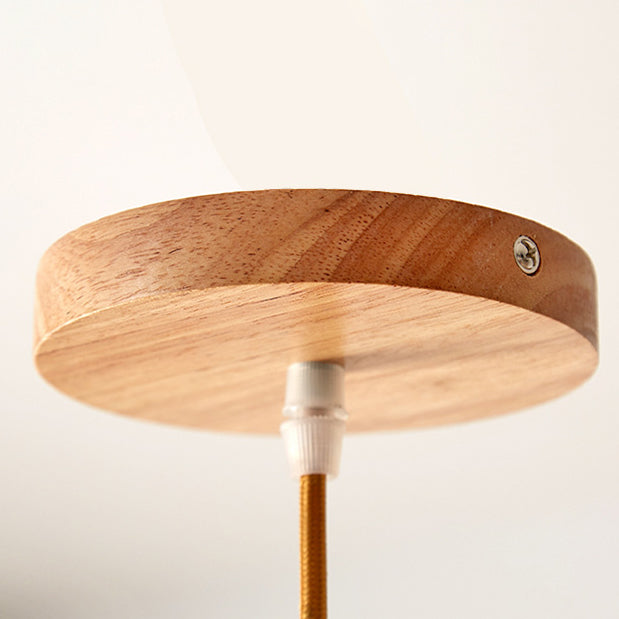 Modern Minimalist Round Flower Glass Solid Wood 1-Light Pendant Light For Bedroom