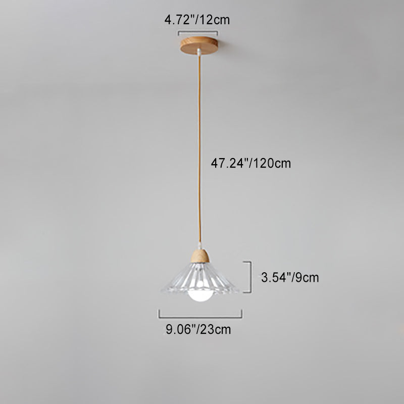 Modern Minimalist Round Flower Glass Solid Wood 1-Light Pendant Light For Bedroom