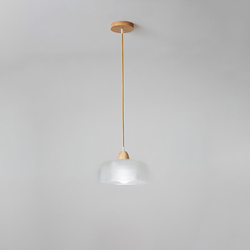 Modern Minimalist Round Flower Glass Solid Wood 1-Light Pendant Light For Bedroom