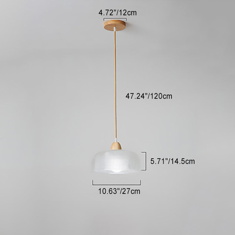Modern Minimalist Round Flower Glass Solid Wood 1-Light Pendant Light For Bedroom