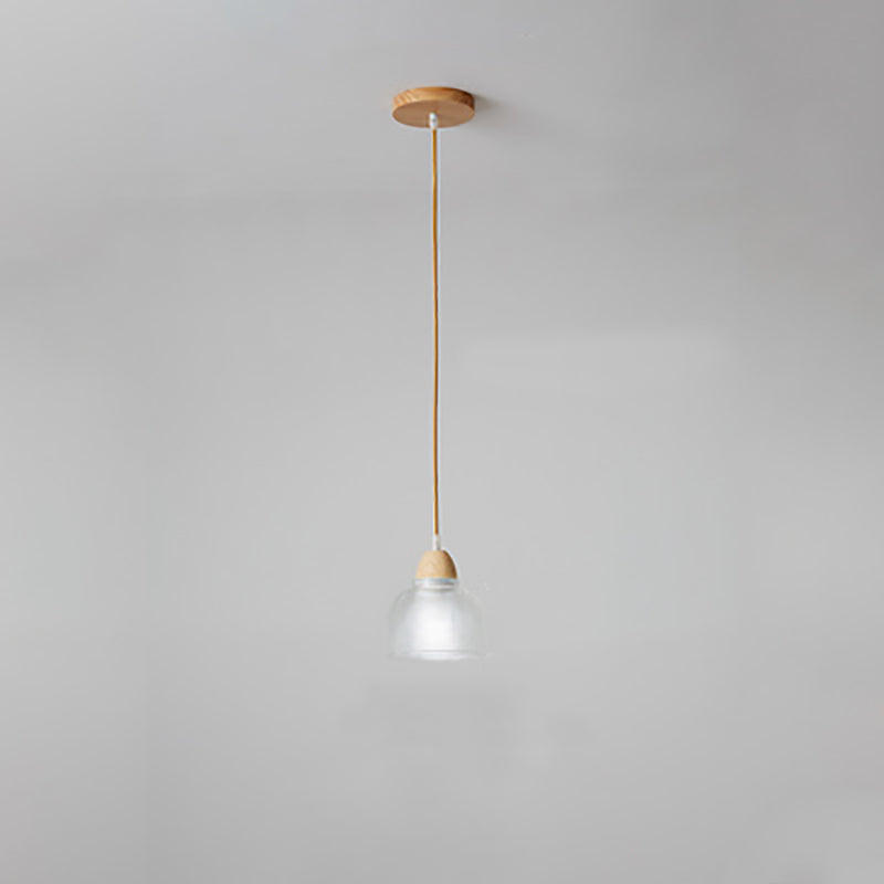 Modern Minimalist Round Flower Glass Solid Wood 1-Light Pendant Light For Bedroom