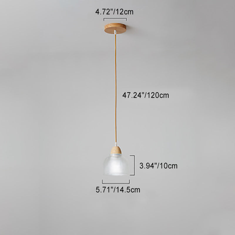 Modern Minimalist Round Flower Glass Solid Wood 1-Light Pendant Light For Bedroom