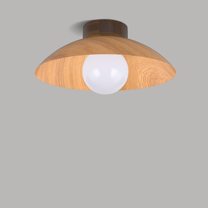 Modern Minimalist Disc Round Glass Wood Iron 1-Light Semi-Flush Mount Ceiling Light For Living Room