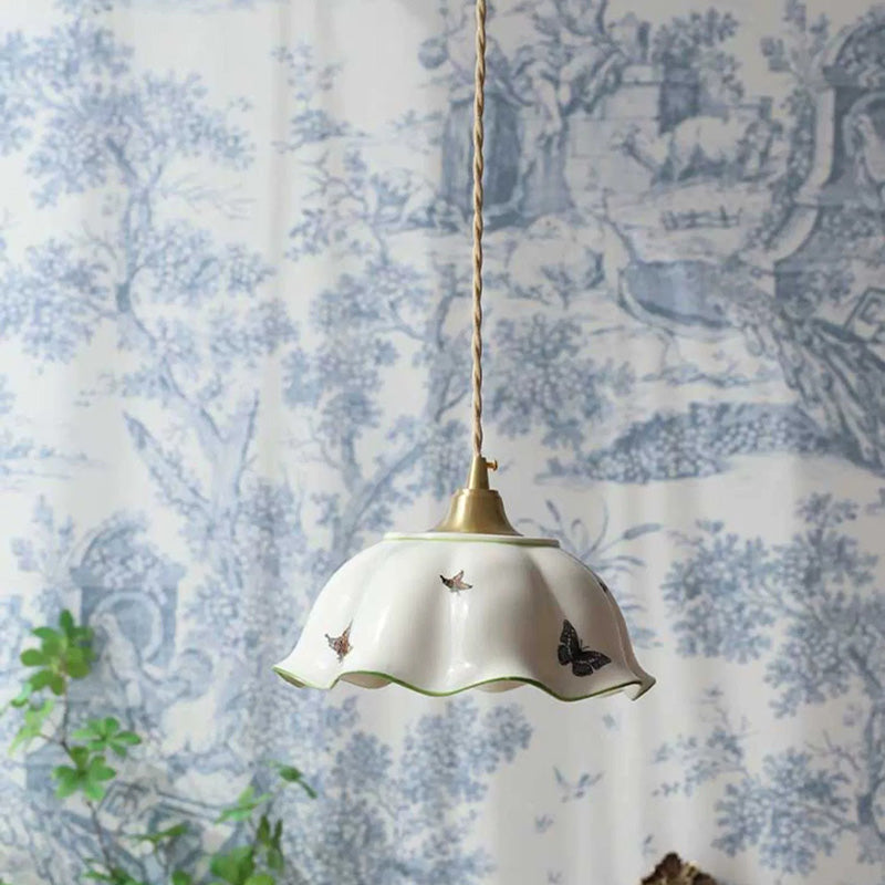 مصباح معلق من النحاس والسيراميك بتصميم فراشة تنورة يابانية تقليدية لغرفة المعيشة