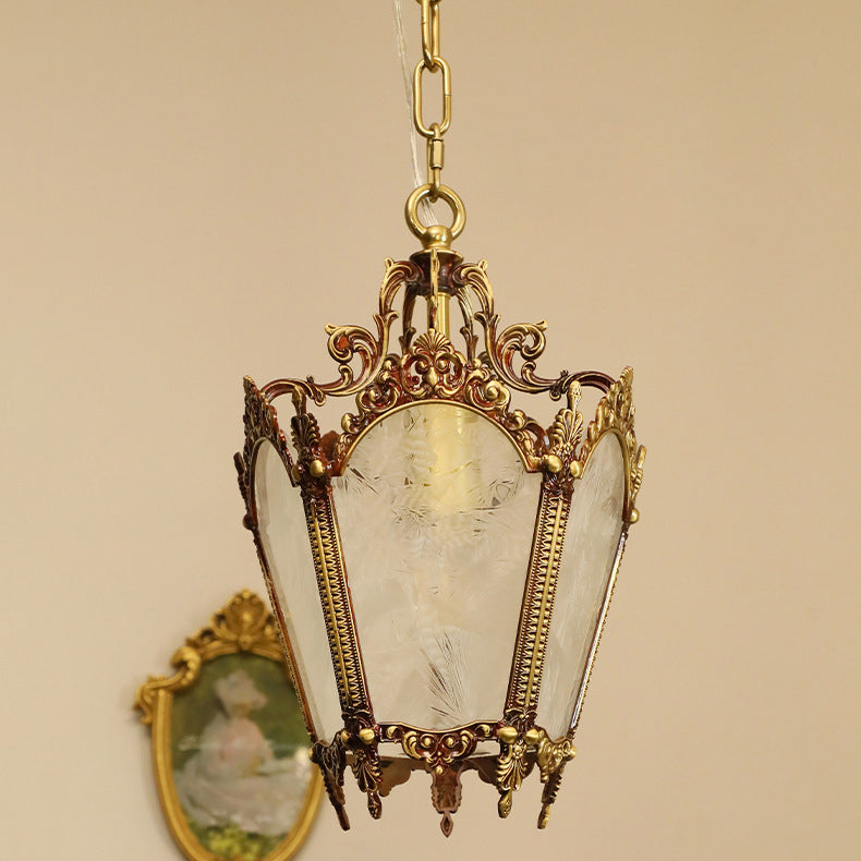 مصباح معلق تقليدي عتيق من الزجاج والنحاس على شكل منحنى ملعب الجليد لغرفة المعيشة