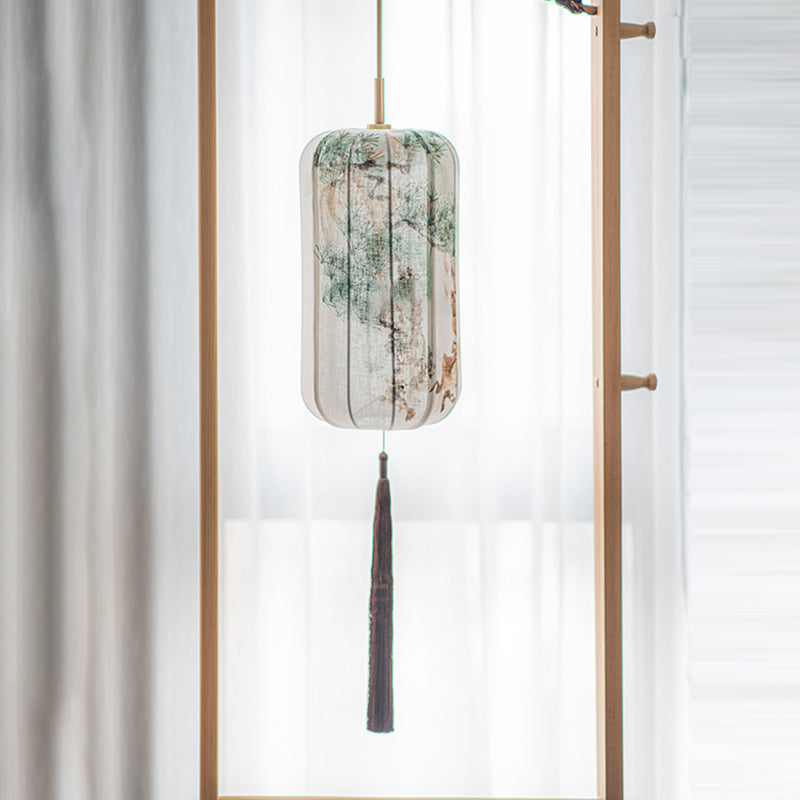 فانوس صيني تقليدي مصنوع من خشب الصنوبر الأخضر والخيزران وزهرة اللوتس والبنفسجي والقطن والكتان وخشب الدردار، مصباح معلق واحد لغرفة النوم