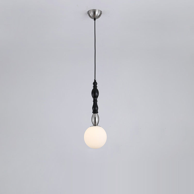 Traditional Vintage Orb Long Glass Ash Wood Hardware 1-Light Pendant Light For Living Room