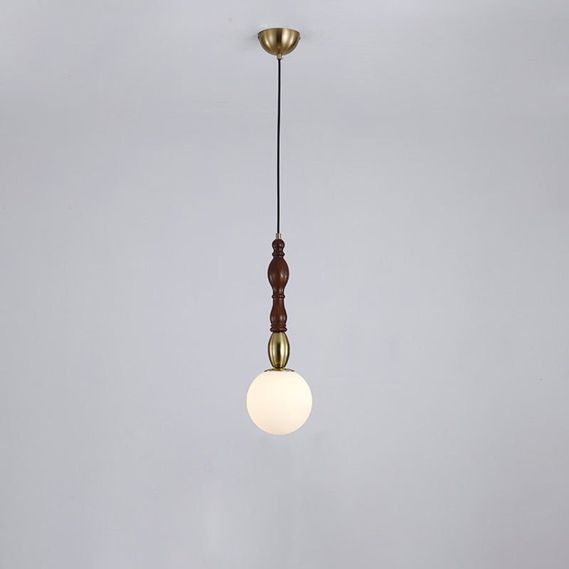 Traditional Vintage Orb Long Glass Ash Wood Hardware 1-Light Pendant Light For Living Room