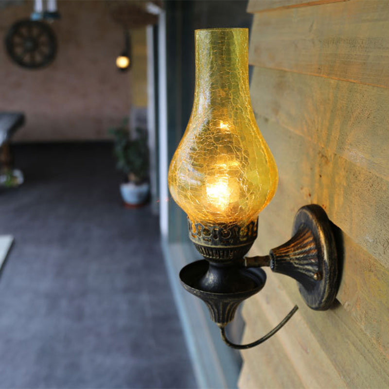 Traditional Vintage Round Ball Cylinder Glass Iron 1-Light Wall Sconce Lamp For Living Room