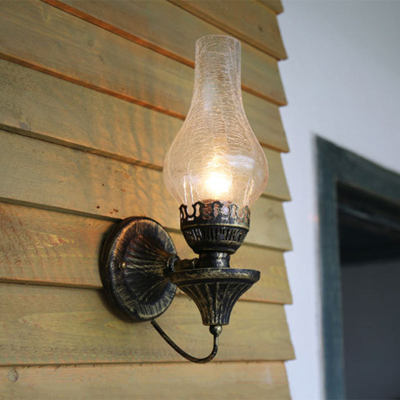 Traditional Vintage Round Ball Cylinder Glass Iron 1-Light Wall Sconce Lamp For Living Room