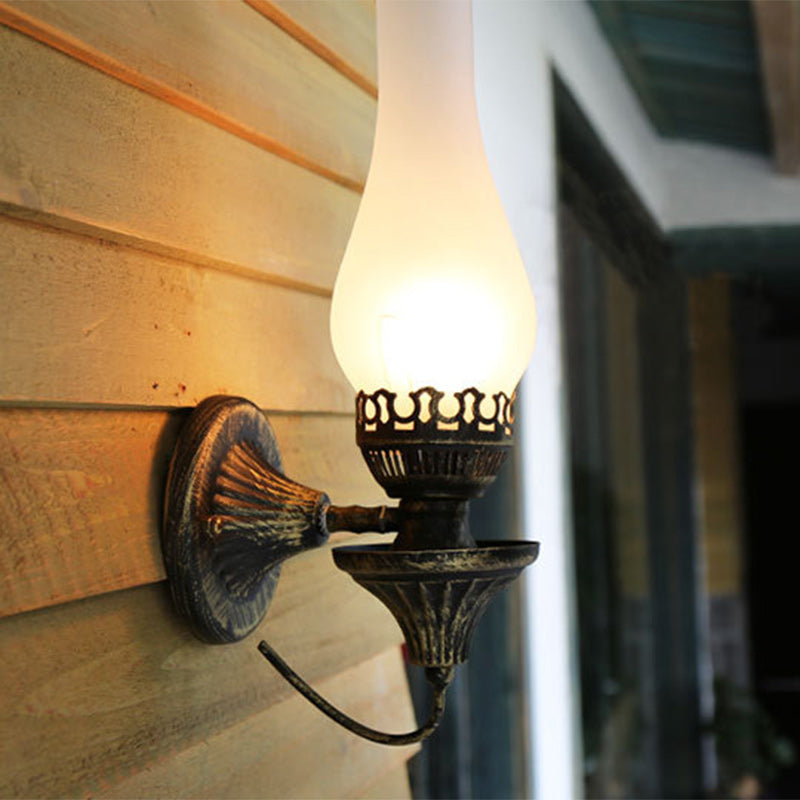 Traditional Vintage Round Ball Cylinder Glass Iron 1-Light Wall Sconce Lamp For Living Room