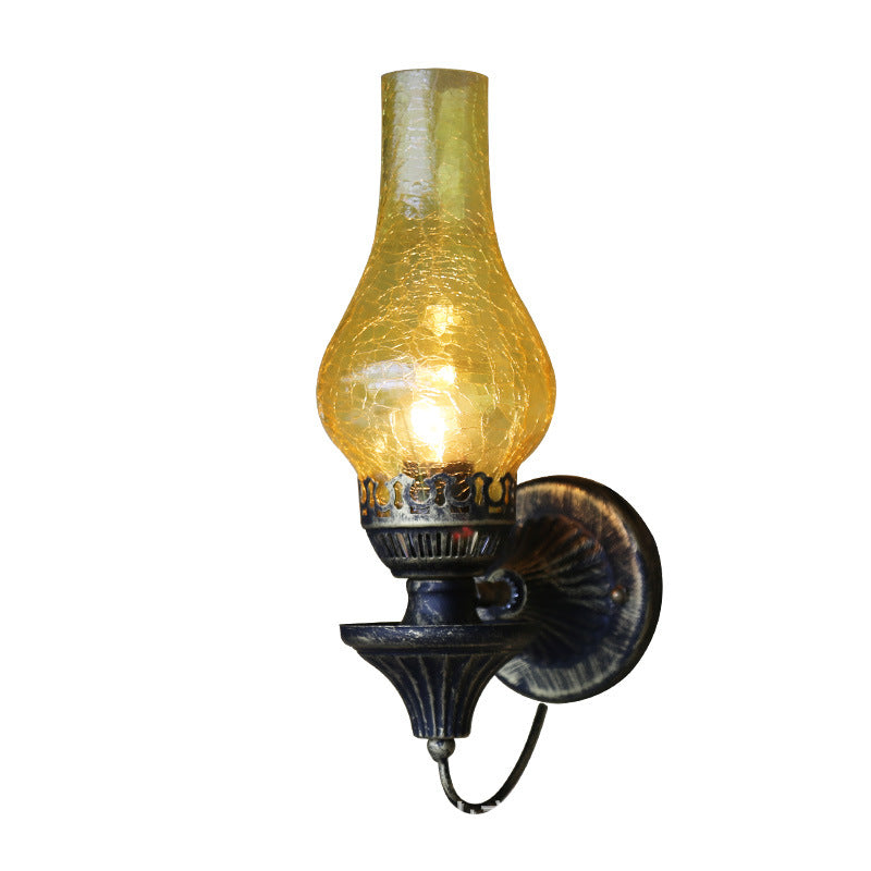 Traditional Vintage Round Ball Cylinder Glass Iron 1-Light Wall Sconce Lamp For Living Room