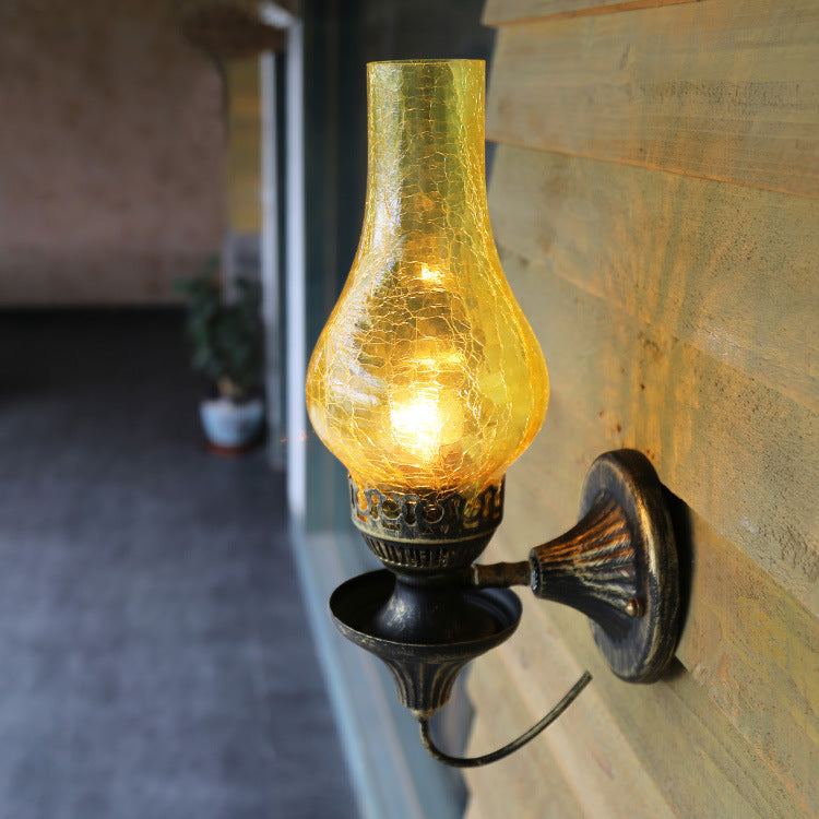 Traditional Vintage Round Ball Cylinder Glass Iron 1-Light Wall Sconce Lamp For Living Room
