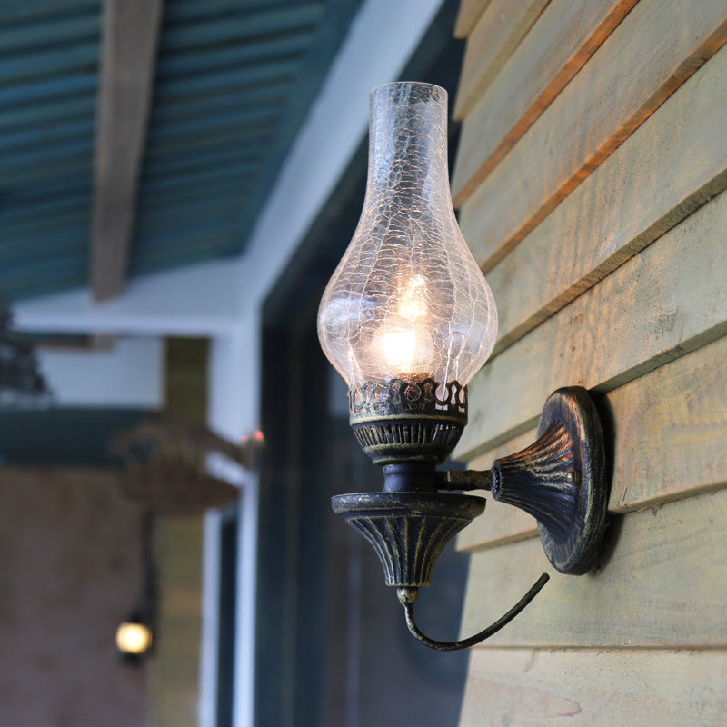 Traditional Vintage Round Ball Cylinder Glass Iron 1-Light Wall Sconce Lamp For Living Room