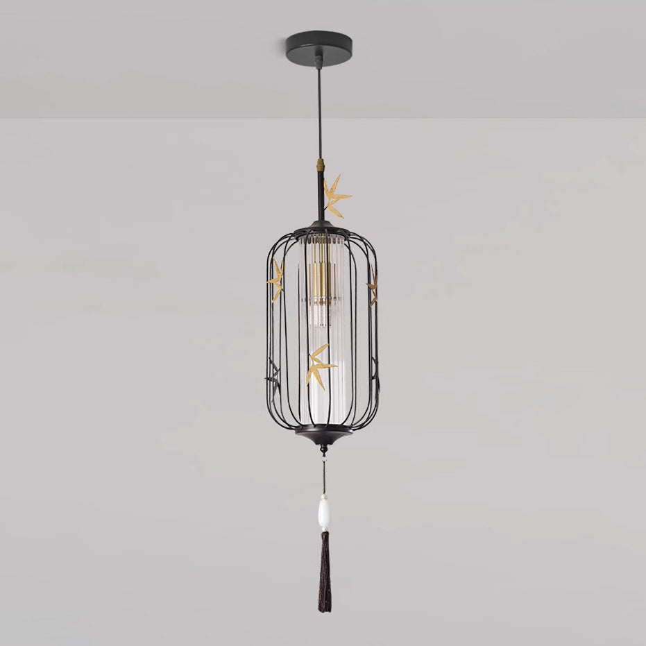 Traditional Chinese Maple Leaf Lantern Openwork Acrylic Iron 1-Light Pendant Light For Bedroom
