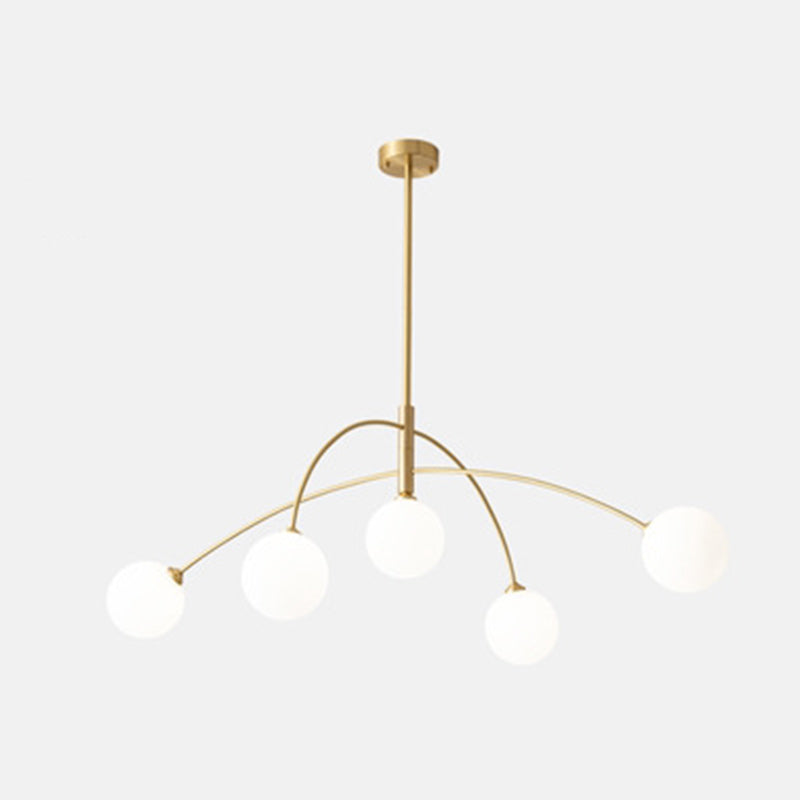 Contemporary Scandinavian Branching Magic Bean Curve Glass Copper 5-Light Chandeliers For Living Room