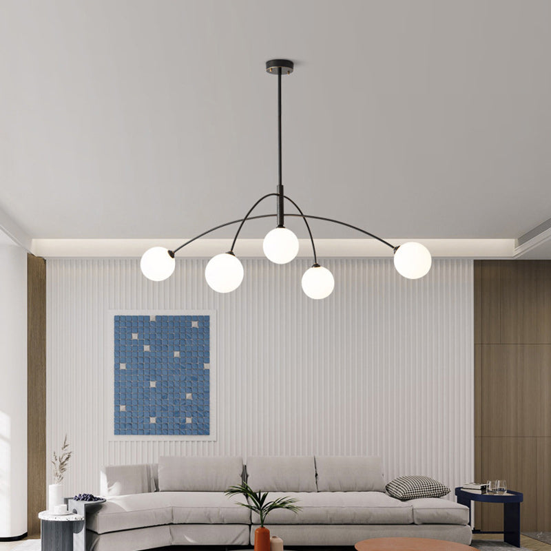 Contemporary Scandinavian Branching Magic Bean Curve Glass Copper 5-Light Chandeliers For Living Room