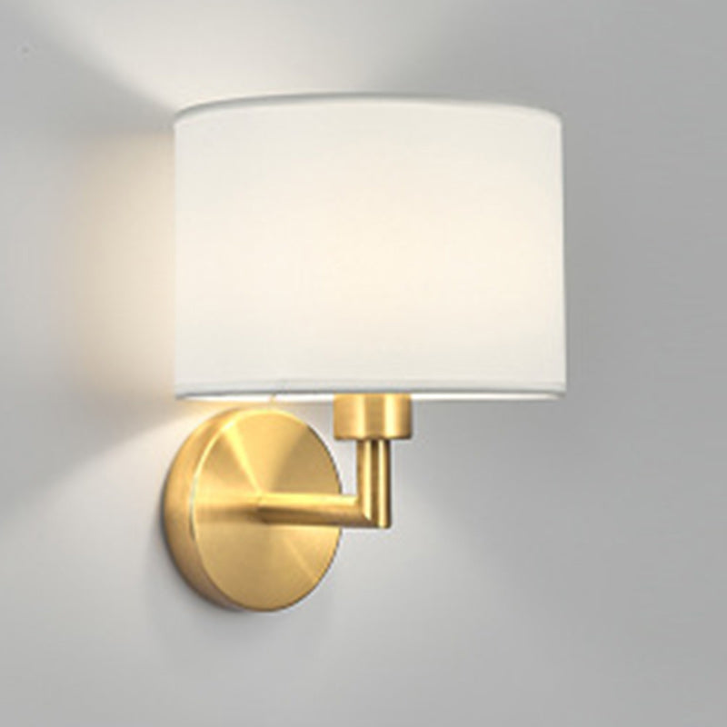 Contemporary Scandinavian Cylinder Round Fabric Iron 1-Light Wall Sconce Lamp For Living Room