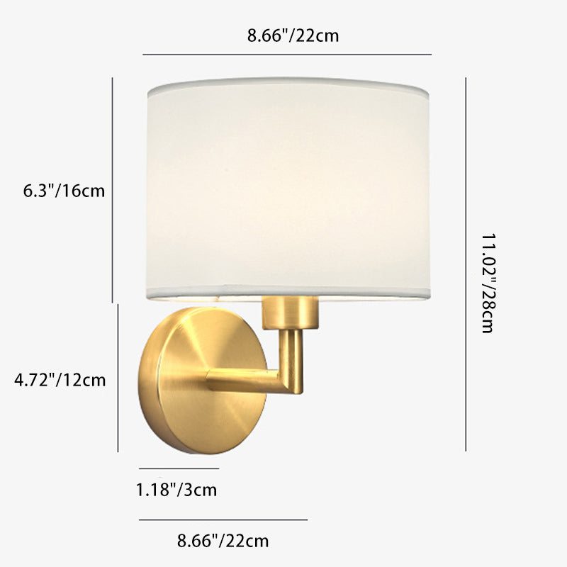 Contemporary Scandinavian Cylinder Round Fabric Iron 1-Light Wall Sconce Lamp For Living Room