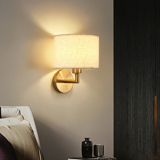 Contemporary Scandinavian Cylinder Round Fabric Iron 1-Light Wall Sconce Lamp For Living Room