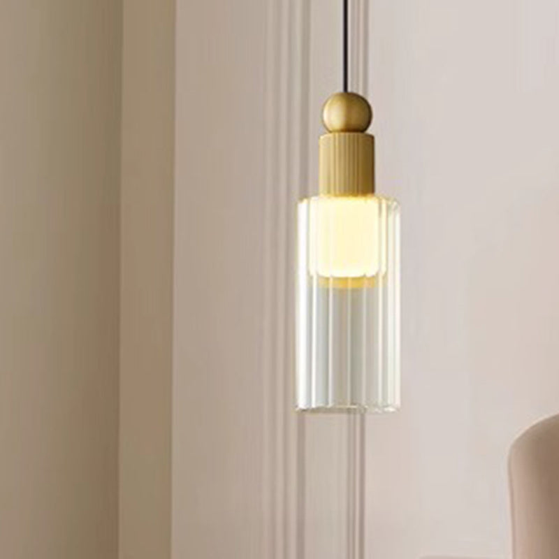 Contemporary Scandinavian Orb Cylinder Acrylic Glass Copper LED Pendant Light For Bedroom