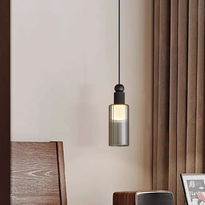 Contemporary Scandinavian Orb Cylinder Acrylic Glass Copper LED Pendant Light For Bedroom