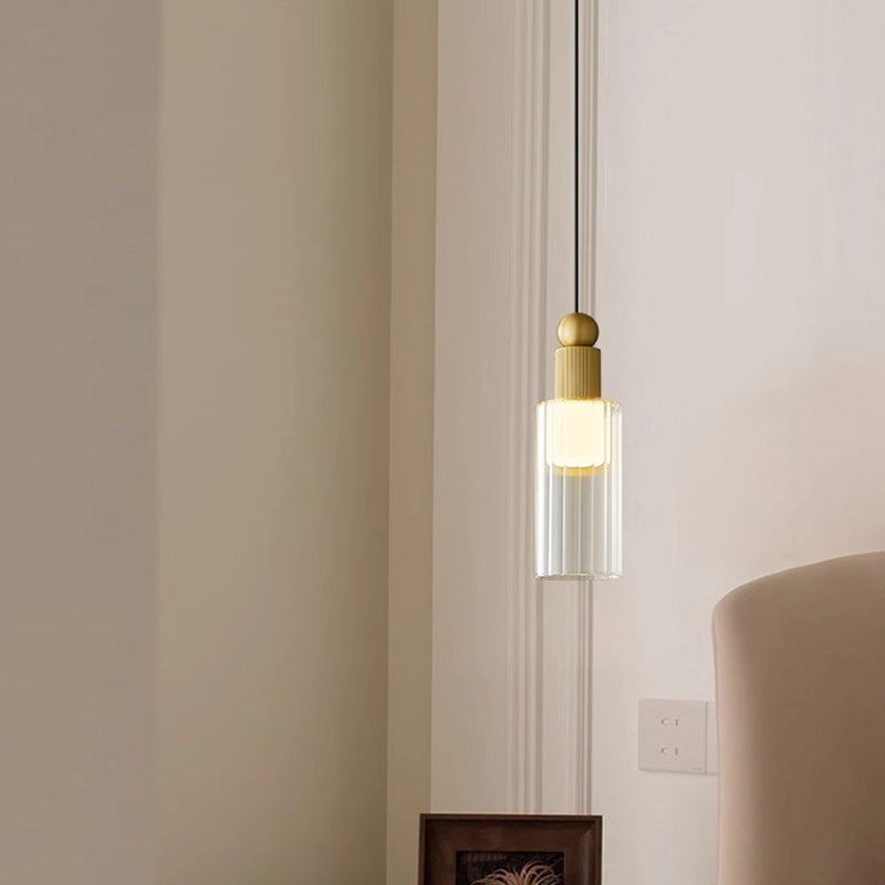 Contemporary Scandinavian Orb Cylinder Acrylic Glass Copper LED Pendant Light For Bedroom