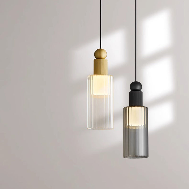 Contemporary Scandinavian Orb Cylinder Acrylic Glass Copper LED Pendant Light For Bedroom