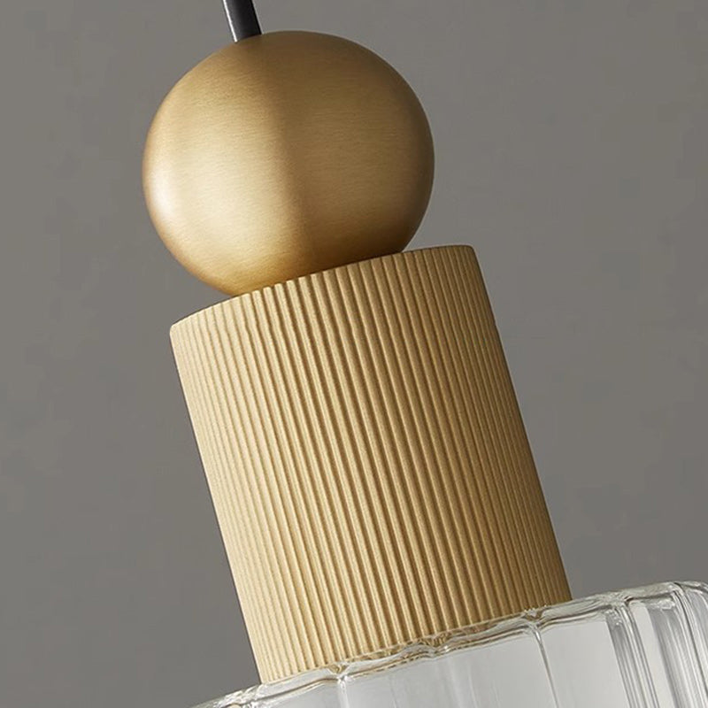 Contemporary Scandinavian Orb Cylinder Acrylic Glass Copper LED Pendant Light For Bedroom