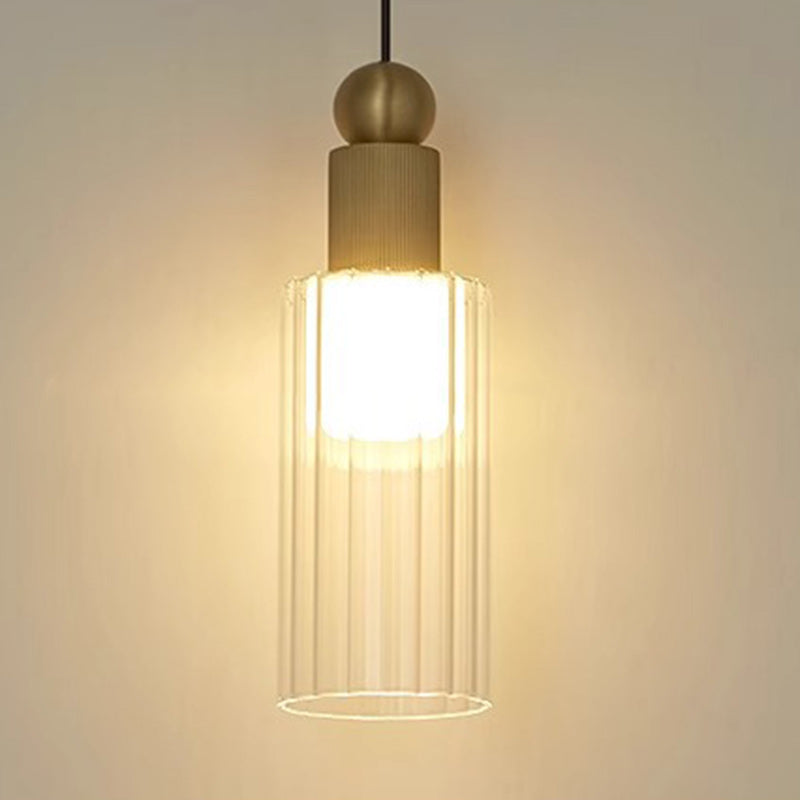 Contemporary Scandinavian Orb Cylinder Acrylic Glass Copper LED Pendant Light For Bedroom