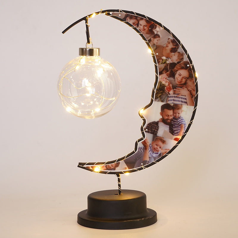 Modern Art Deco Moon Shape Pattern Glass Iron LED Table Lamp For Bedroom
