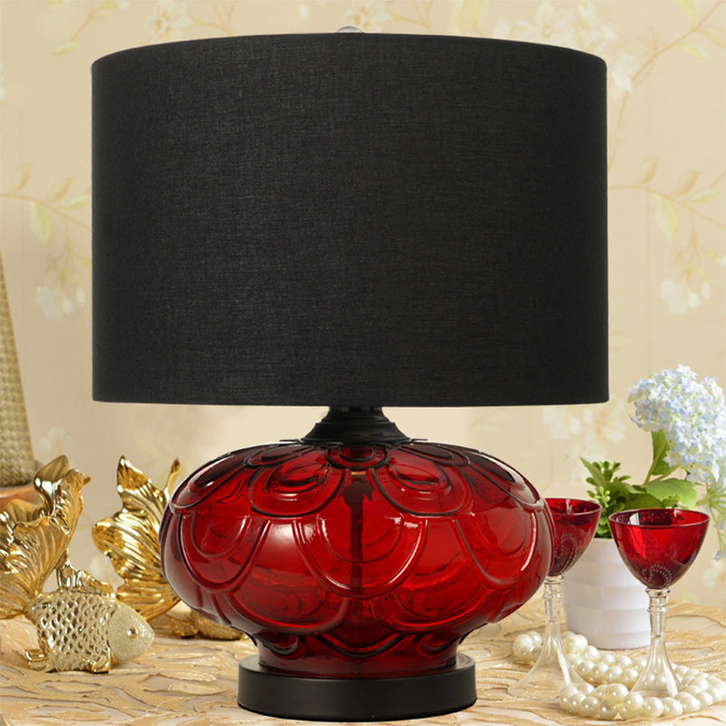 Modern Minimalist Round Rose Curve Fabric Glass 1-Light Table Lamp For Living Room