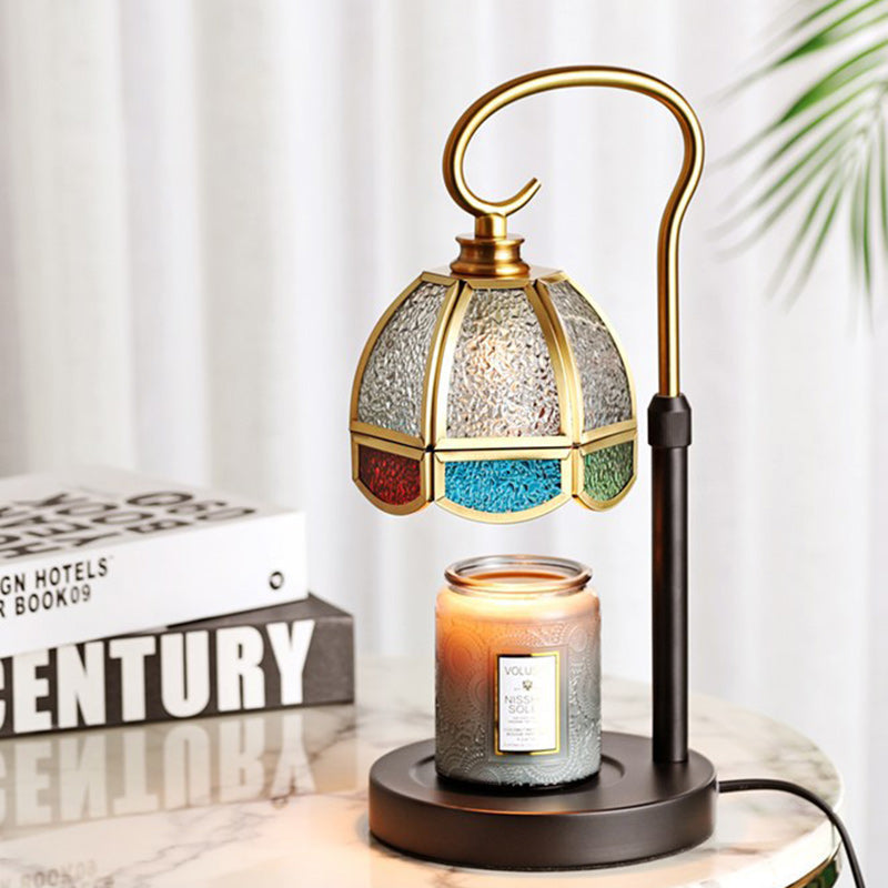 Modern Luxury Liftable Round Glass Stone Brass 1-Light Melting Wax Table Lamp For Living Room